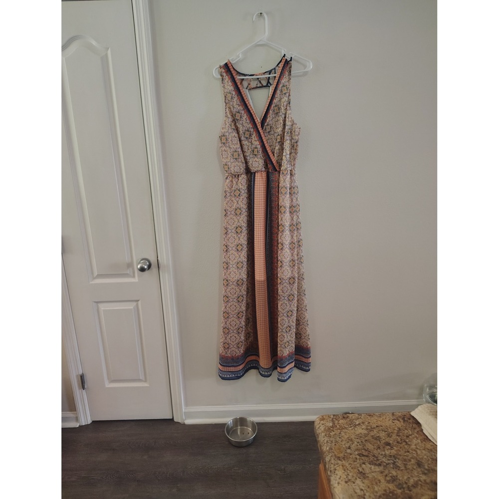 a.n.a A New Approach Boho Geometric Print Sleeveless Maxi Dress Orange Navy 14